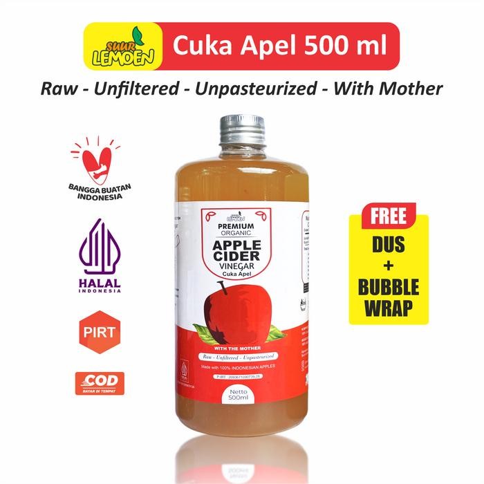 

HOT PRODUK SUUR LEMOEN CUKA APEL Apple Cider Vinegar 500 ml Premium Organik With The Mother - CUKA 1 BTL 500 ML