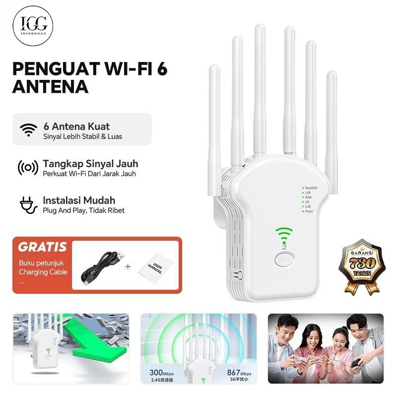 【Hadiah Gratis】 IGG Repeater WIFI Extender 6 Antena Wireless WIFI Range Extender Router Repeater Pen