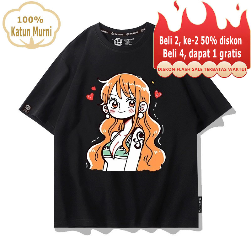 "HARGA MURAH"Kaos Polos Wanita Pria Karakter Kartun One Piece demi Keadilan One Piece Nami-KatunCOD