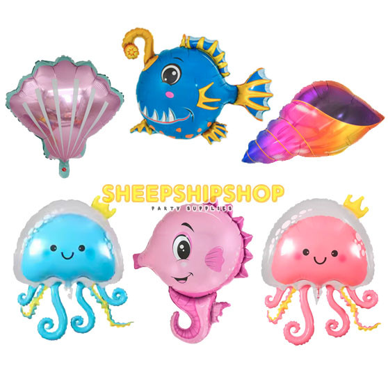 Balon Foil Jumbo Tema Hewan Laut / Balon Jumbo ( Jellyfish, Kuda Laut, Anglerfish, Kerang Laut)
