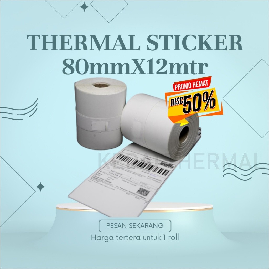 

KERTAS STIKER LABEL PRINTER THERMAL 80X50 80MM 80X12 METER CONTINUOUS 80X50MM 80 X 12 METER
