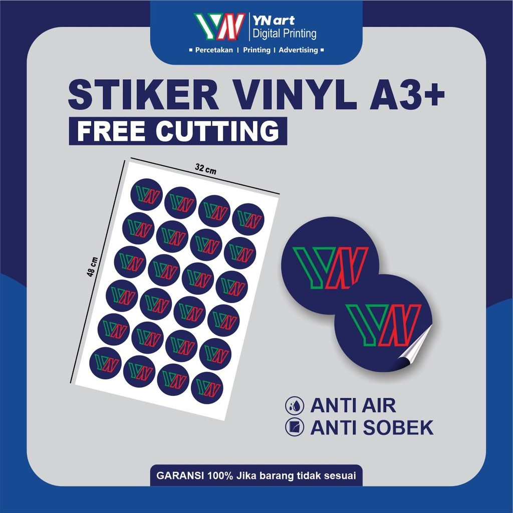 

Cetak Stiker Vinyl A3+ Free Cutting / Cetak Stiker Lebel