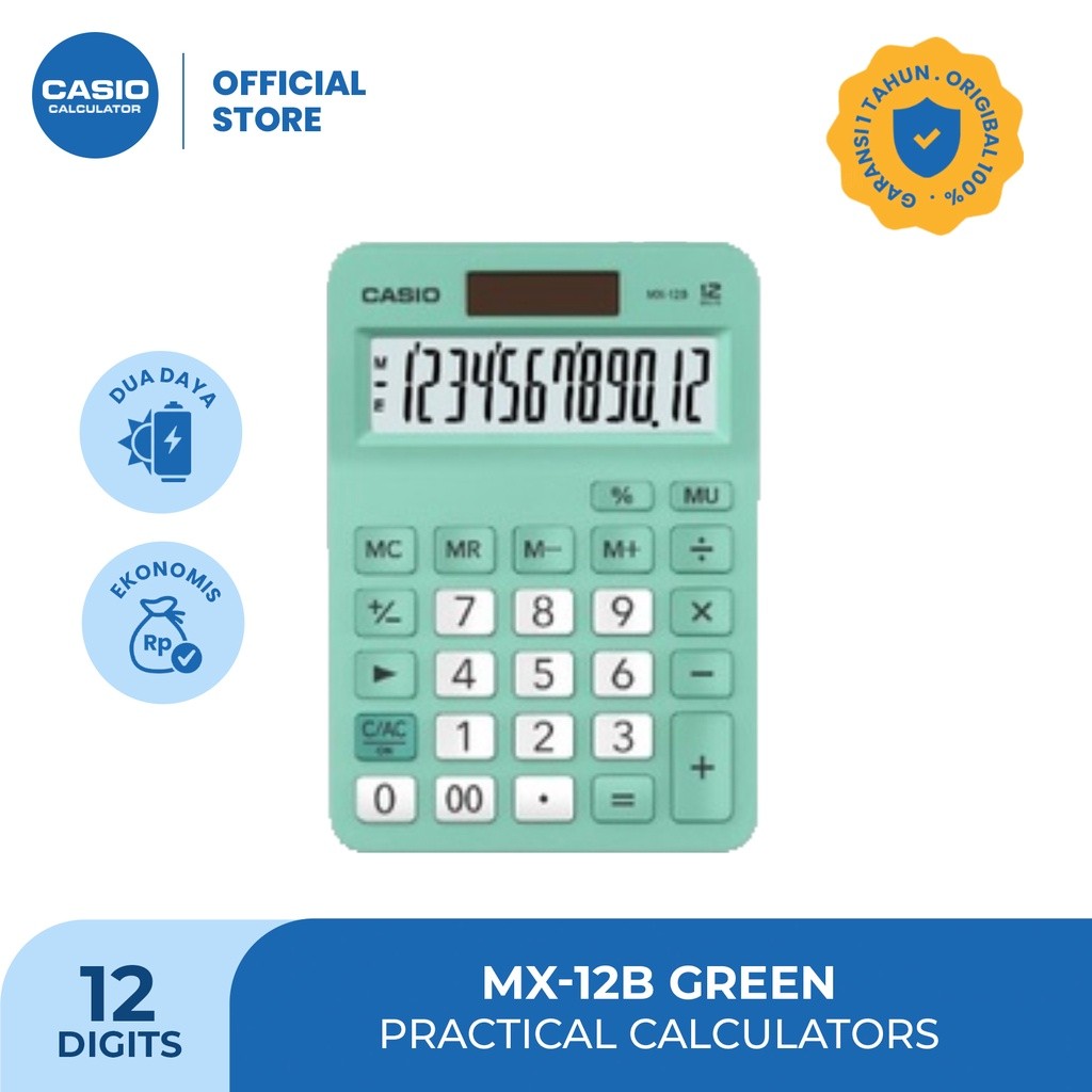 

CASIO MX-12B - GREEN - Kalkulator Toko/Dagang - Standard - 12 digit
