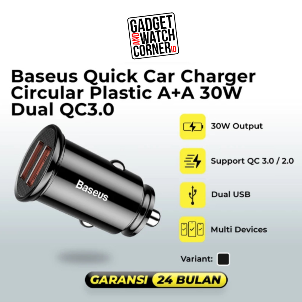 Baseus Quick Car Charger Circular Plastic A+A 30W Dual QC3.0