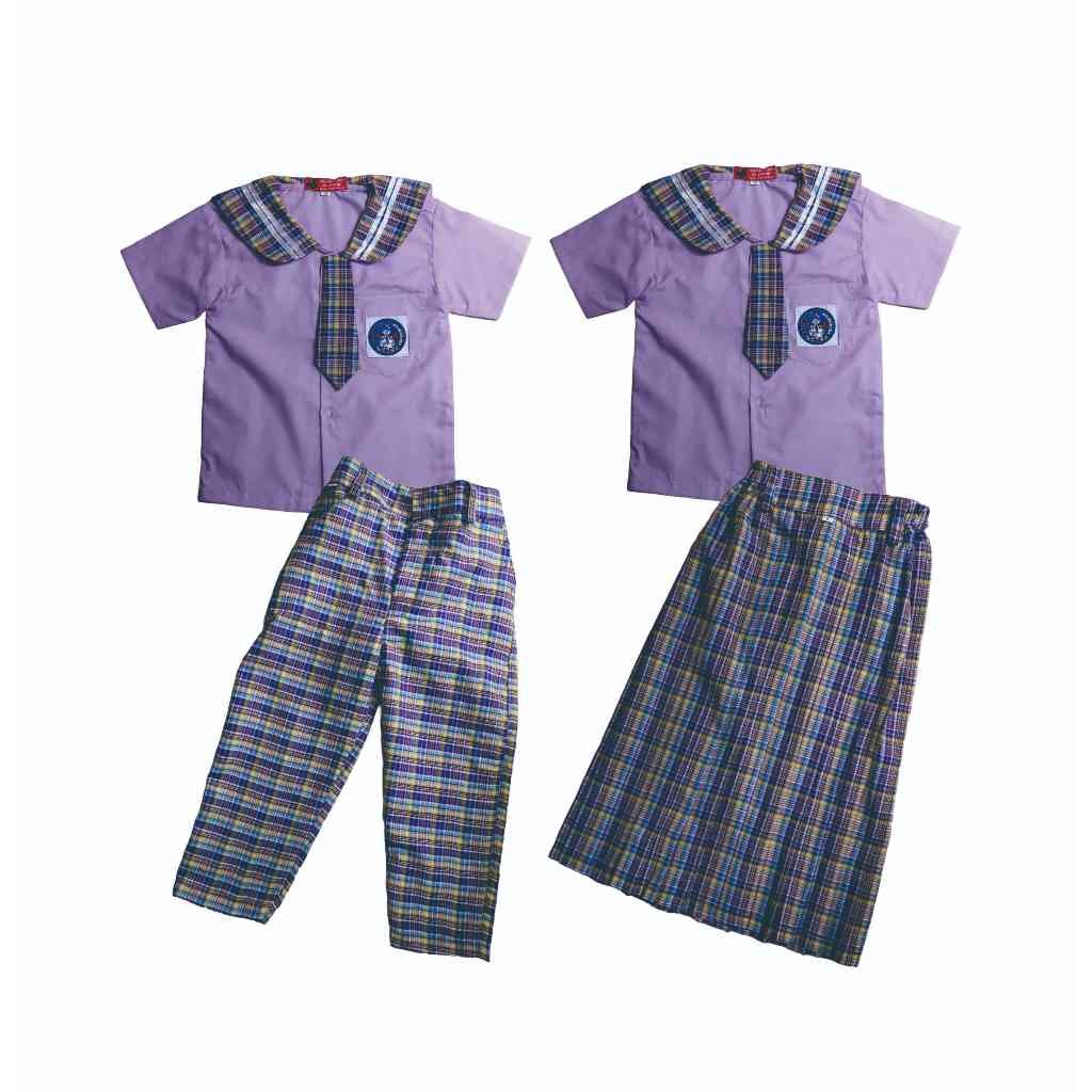 GANGSASHOP  Seragam Mantros TK Ungu Pendek-Panjang Muslim