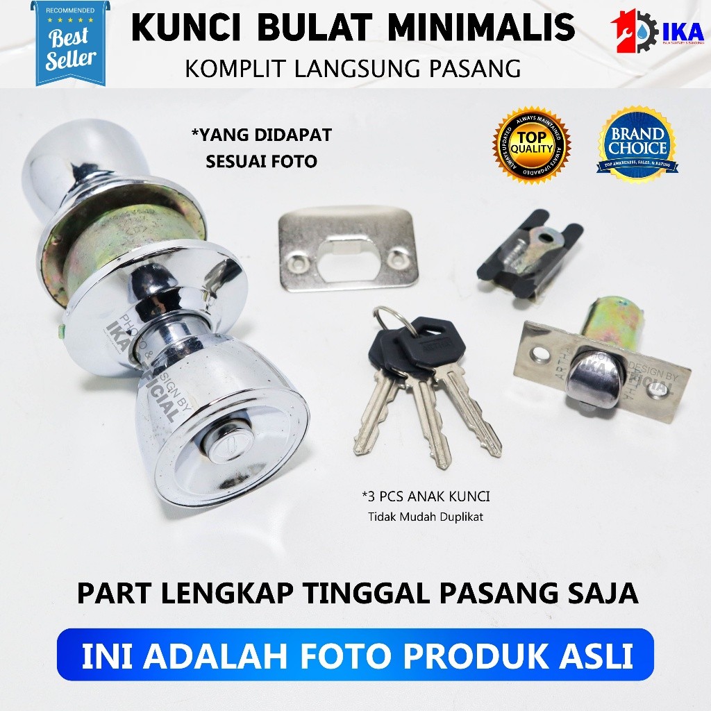 Kunci Pintu Bulat SS - Door Lock Stainless - Selot Konci Pintu Kamar Mandi Bulet / KUNCI PINTU BULAT