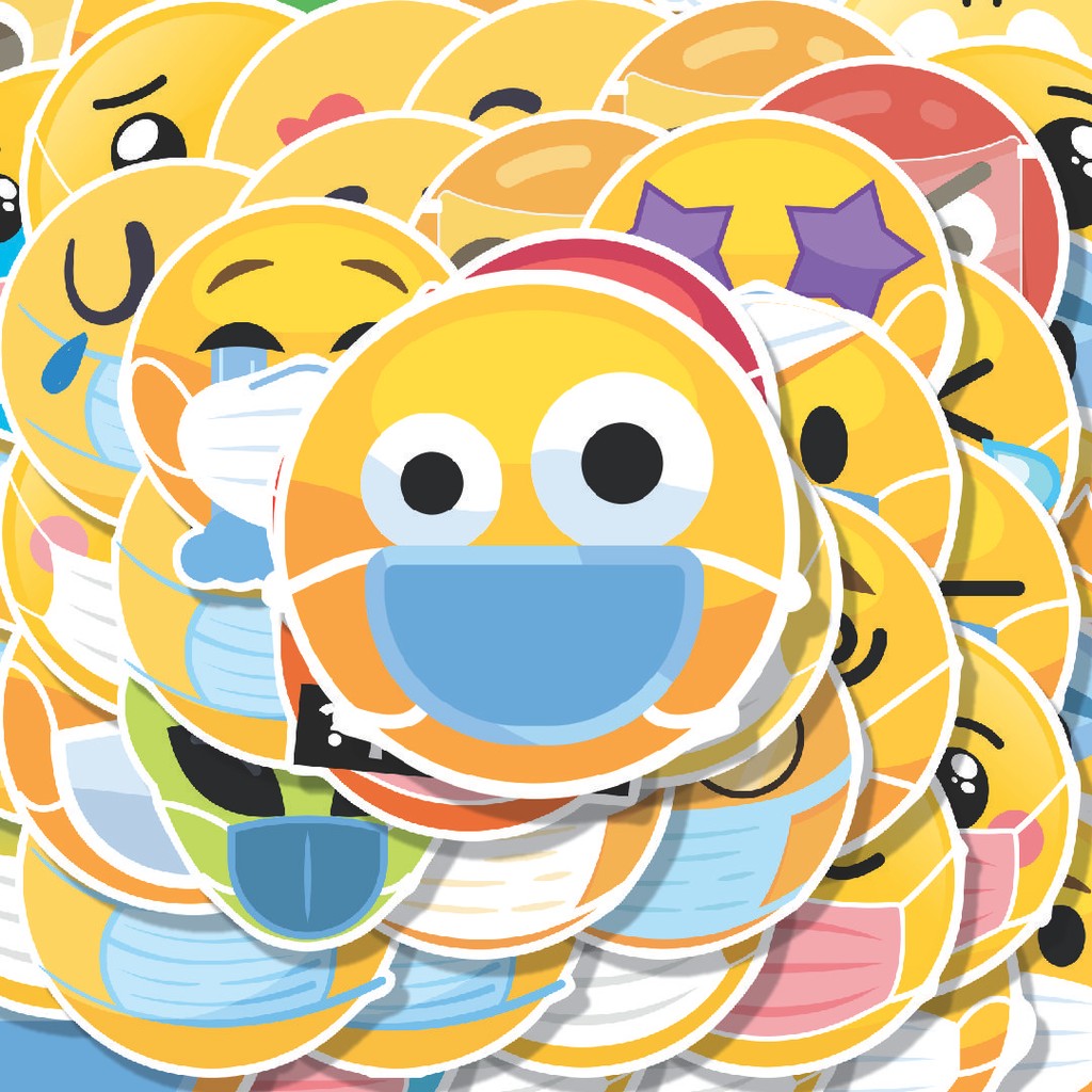 

100PCS Lucu Stiker Masker Emoji Random Stiker Aesthetic Stiker Anti Air Stikers Berperekat Waterproof sticker decal buat Motor Helm Buku Journal Koper Casing HP Laptop Botol Minum Hadiah anak