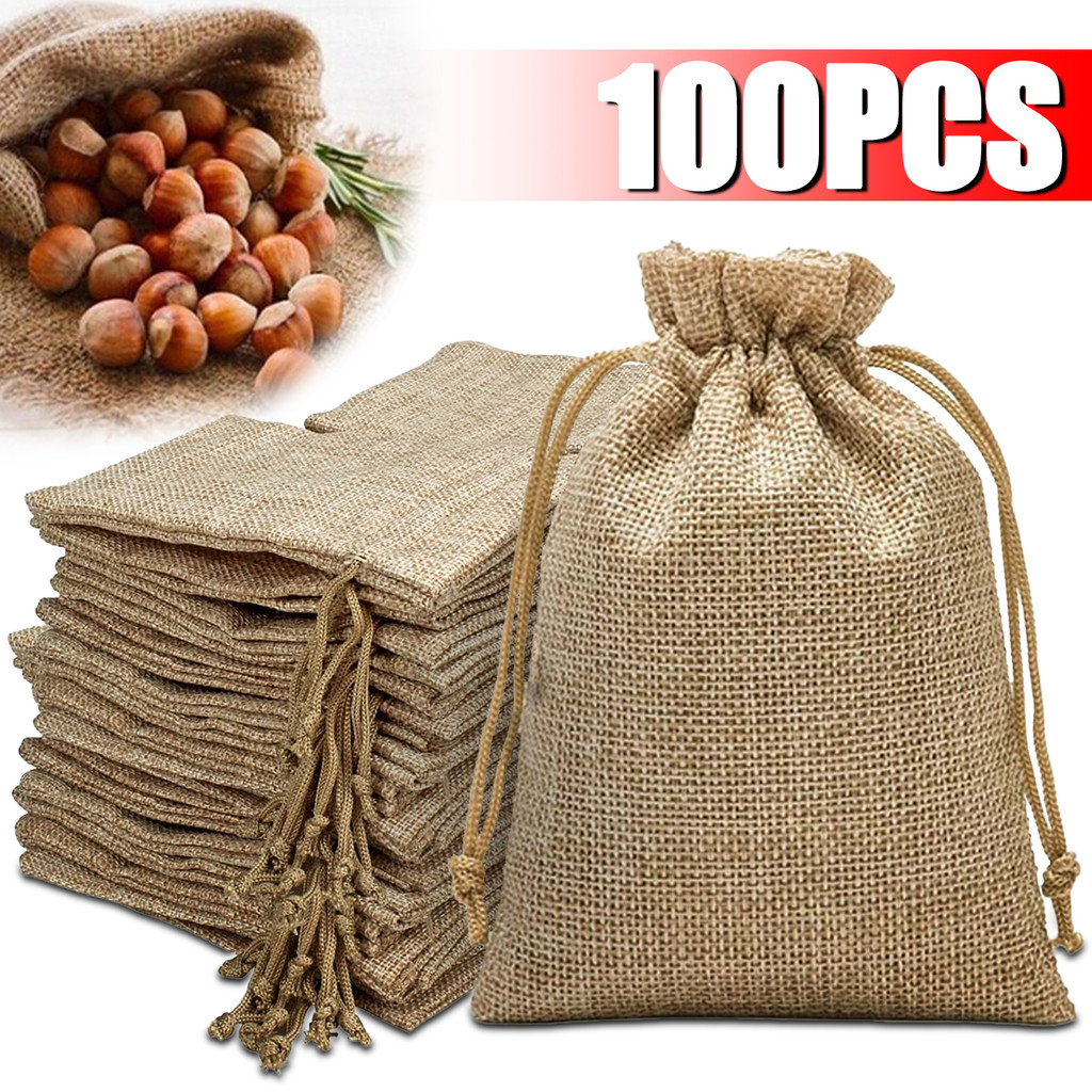 

100PCS 13X18CM/10X15CM/7X9CM Drawstring Burlap Bag Jute Gift Bags DIY Wedding Favor Gift For Packaging Candy Chocolate Jewery