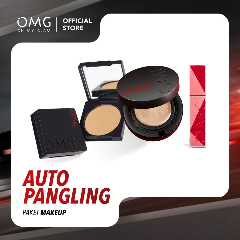 OMG OH MY GLAM Auto Pangling Bundle : Cushion + Two Way Cake + Lip Vinyl - High Coverage Dewy Finish