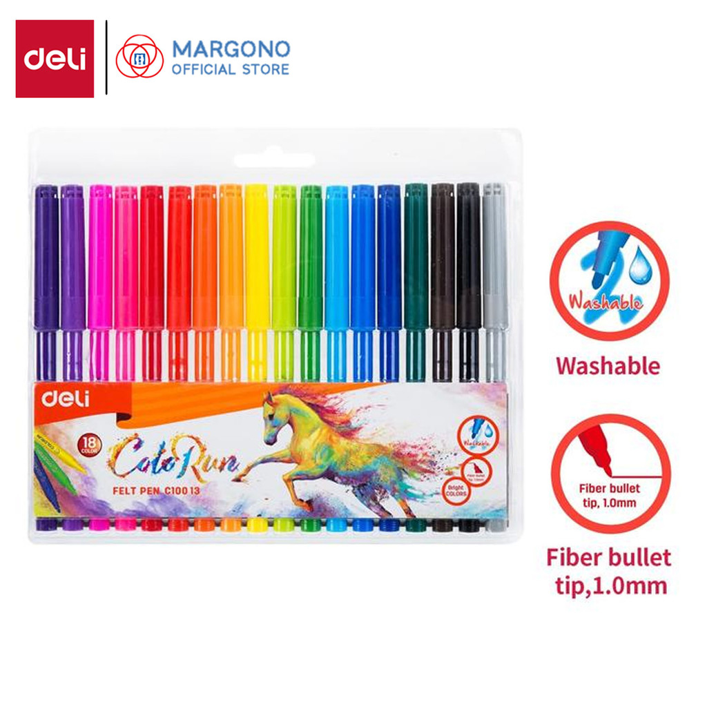 

Deli Spidol Warna - Felt Pen dapat dicuci 1.0mm 12/18/24 Warna EC10013