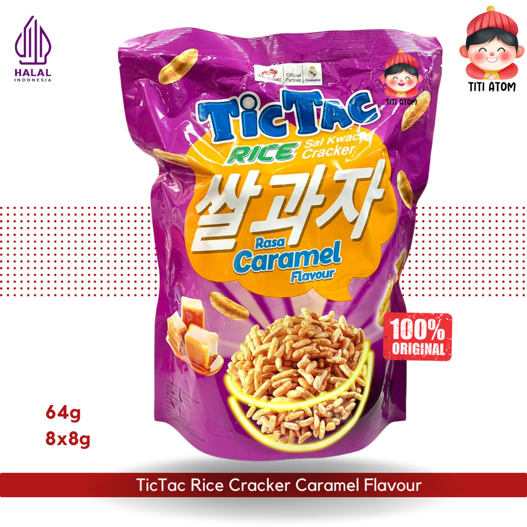 Tic Tac Rice Crackers Caramel Flavour Cemilan Beras Rasa Karamel 64g 8x8g