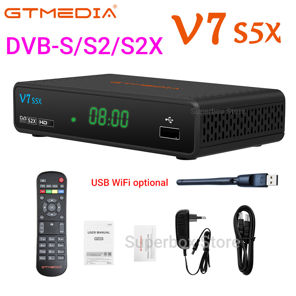 GTmedia V7 S5X Support DVB-S/S2/S2X H.265 AVS+ Auto Roll Full PowerVu Unicable USB Wifi Satellite TV