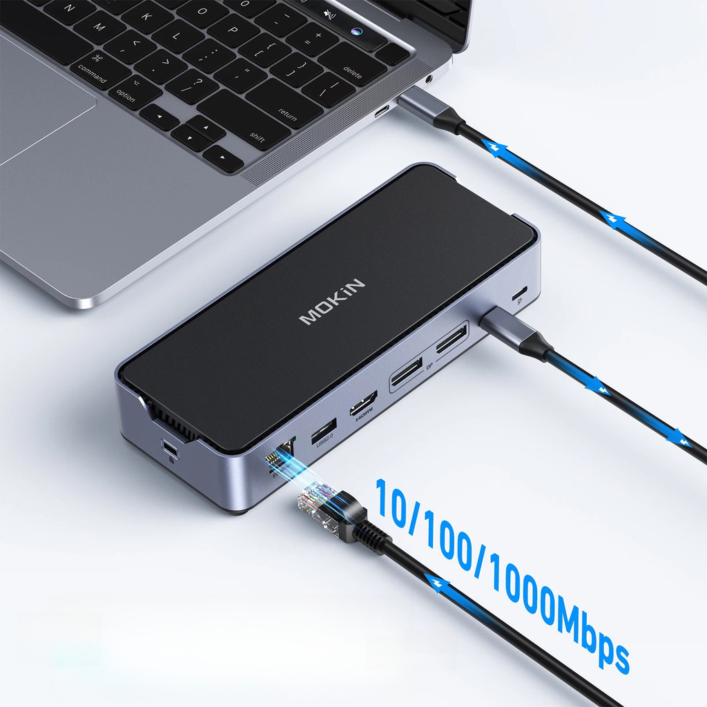 

MOKiN 15 in 1 Docking Station for MacBook Air/Pro Thunderbolt Laptop USB 3.1 Dual Channels 4K60HZ HDMI 8K30Hz PD 100W RJ45 1Gbps
