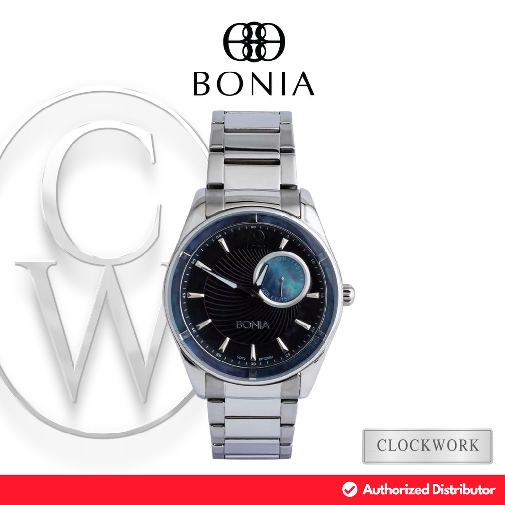 Jam Tangan Bonia Pria BPT203-3335M Rantai Classic Formal Silver Dial Hitam dan Biru