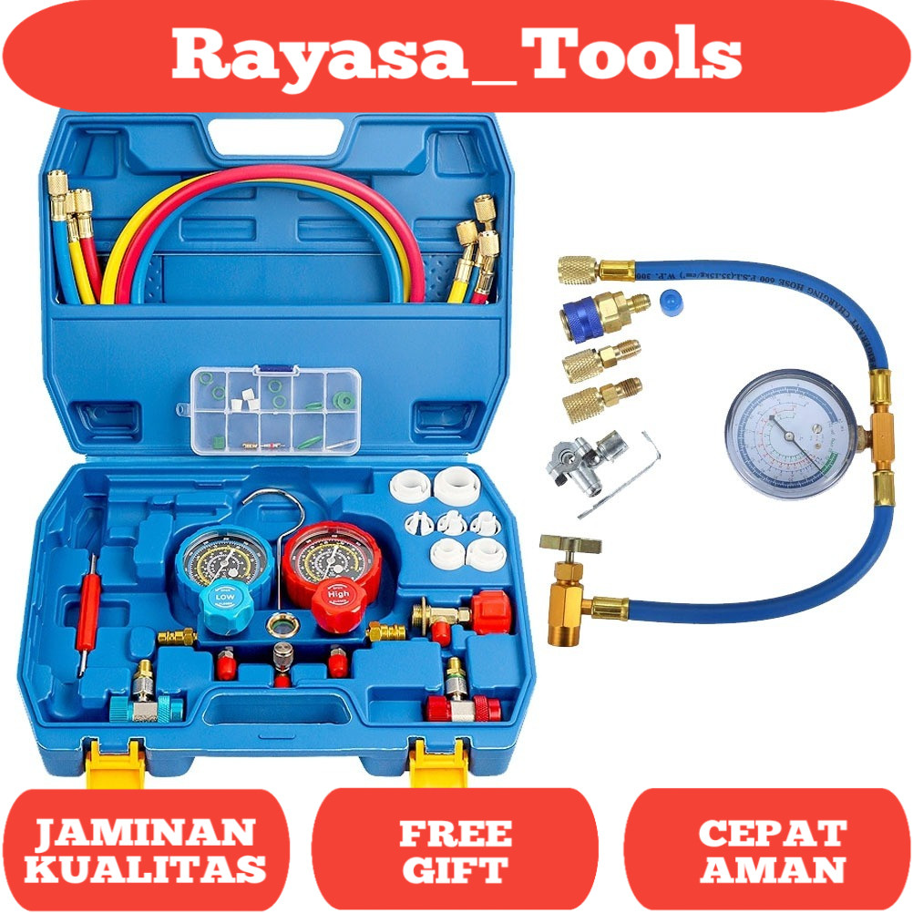 R134A Mobil AC Pressure Manifold Gauge Hose Kit untuk R134A R12 R22 R502 R410A Refrigerant Pressure 