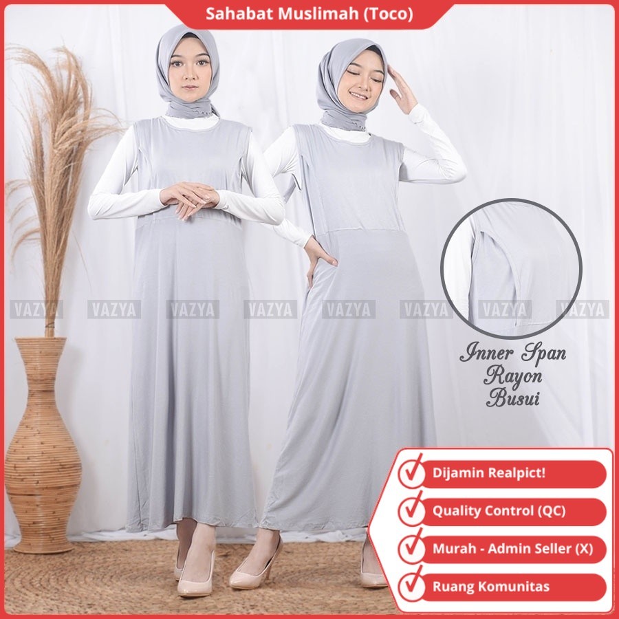 Inner Span Dress Panjang Iner Dres Tanpa Lengan Sepan Knit Polos Busui Ibu Menyusui Friendly Bukaan 