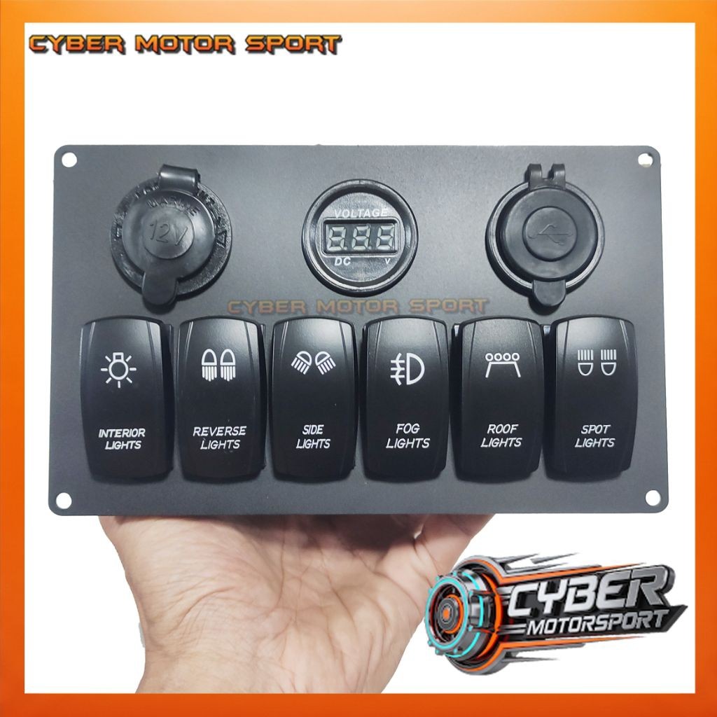 dashboard panel mobil instrument saklar 6 tombol usb charger volt meter dc socket 12 volt 24 volt. S
