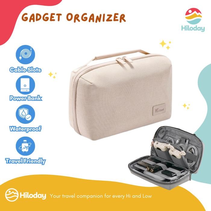 HILODAY Organizer Gadget Pouch Electronic Storage Travel Case - Cream