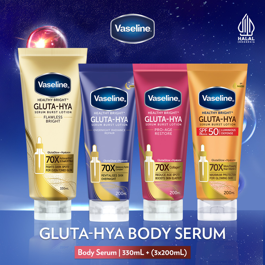Vaseline Gluta Hya Flawless Bright 330ml + Vaseline Gluta Hya Overnight 200ml + Vaseline Gluta Hya P