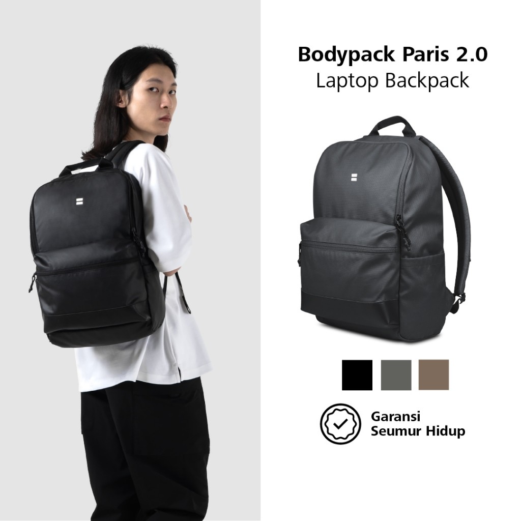 Bodypack Paris 2.0 Laptop Backpack 14 Inch Tas Ransel Kerja Kuliah Sekolah Classic 19 L