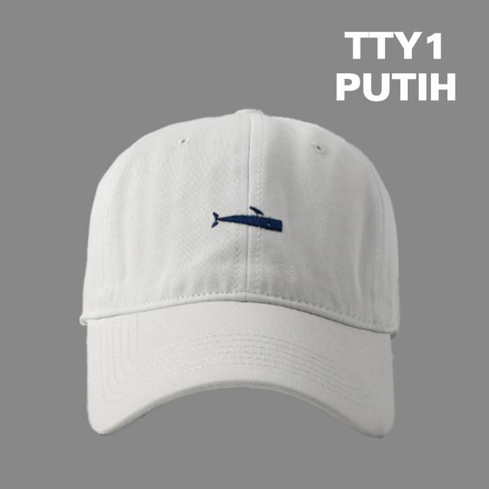 Trend Fashion Fremale~[ Mall] Topi Baseball Pria Wanita Outfit Dewasa Bordir Ikan Bahan Katun Putih 