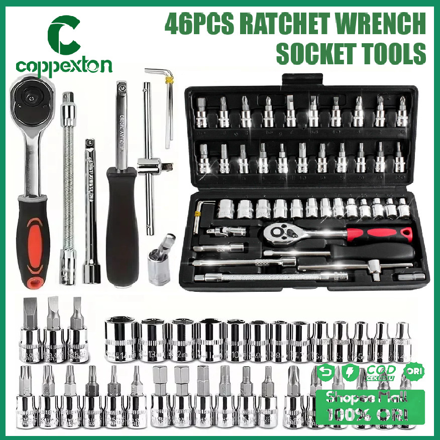 Coppexton Set Kunci Sok Kunci Shock 46 pcs Mobil Motor Lengkap Socket Tool Kit set Pas Ring Motor Mo