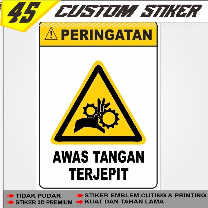 Stiker Peringatan Awas Tangan Terjepit / Awas Tangan Terjepit Stiker / Stiker K3 / Stiker Pabrik / S
