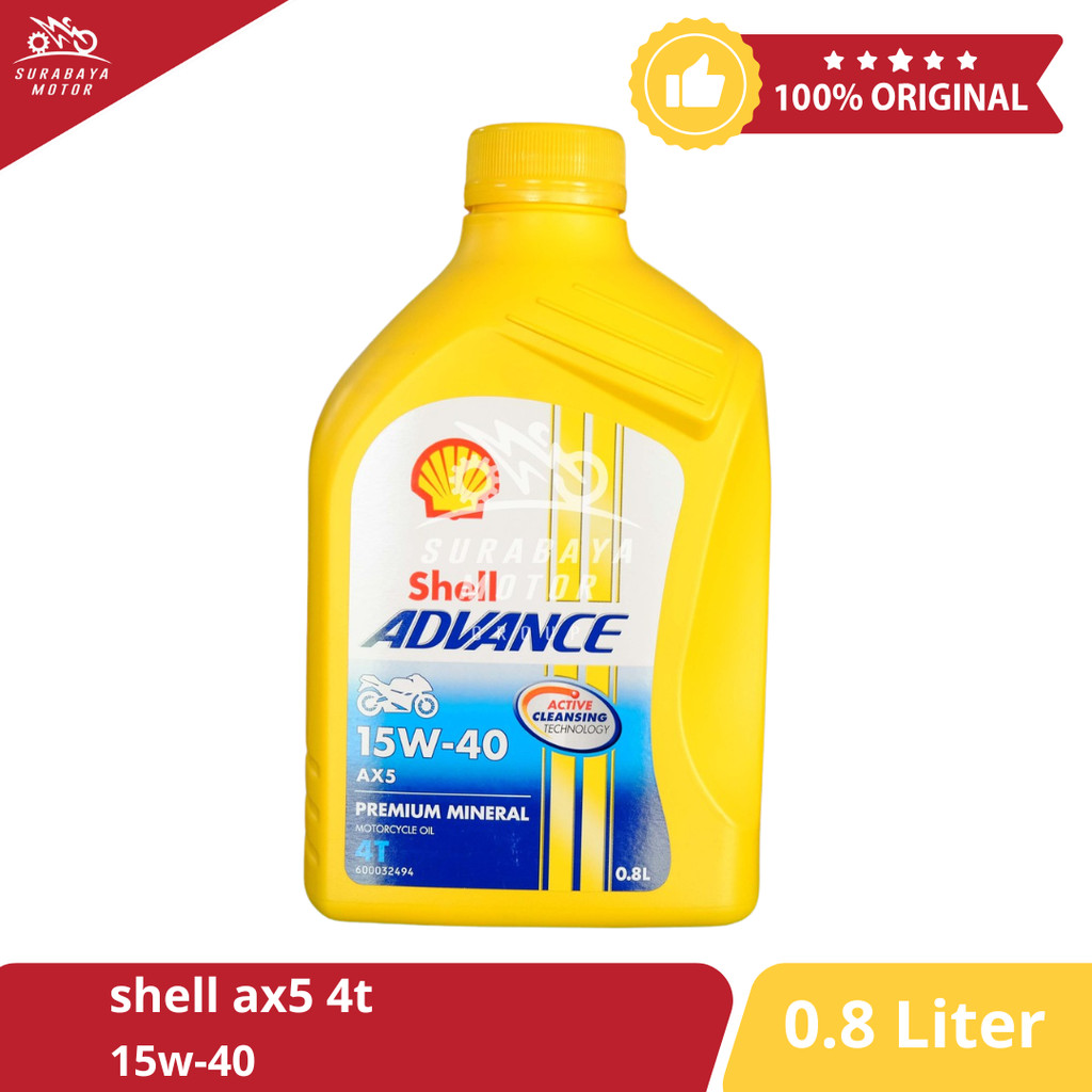 Oli Shell AX5 Sae 15W-40 4T 0,8L Mesin Sepeda Motor 4 Tak 4tak Bebek ORIGINAL