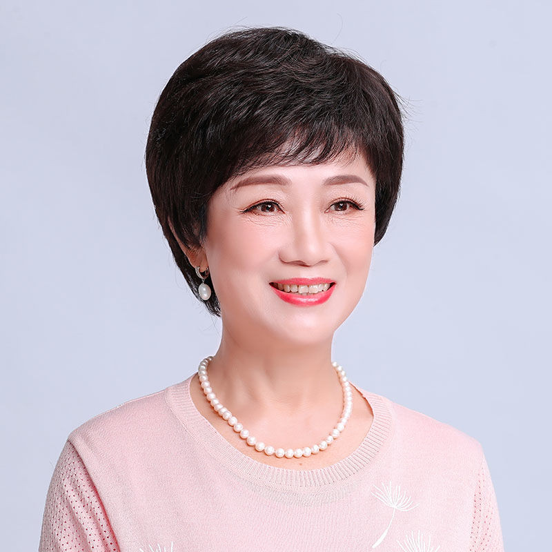 Wig, Rambut nyata, Rambut Manusia Penuh, Penutup Kepala, Rambut pendek, Ibu Wanita, Umur Tengah dan 