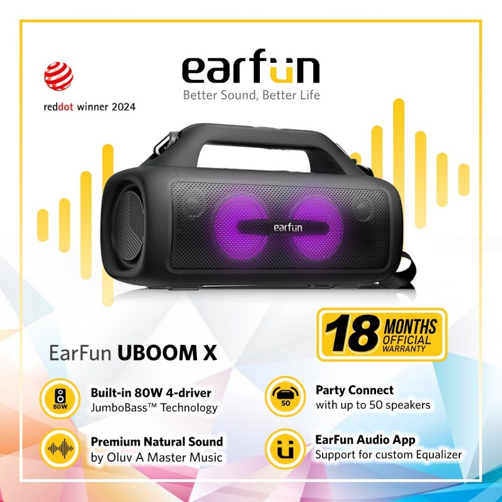 EarFun UBOOM X - Lightweight JumboBass Portable Bluetooth Speaker for Outdoor Listening