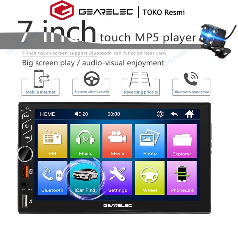 GEARBOX GEARELEC universal Head Unit Android/iPhone Double Din 7 Inch  MP5 Player Touch Screen Radio