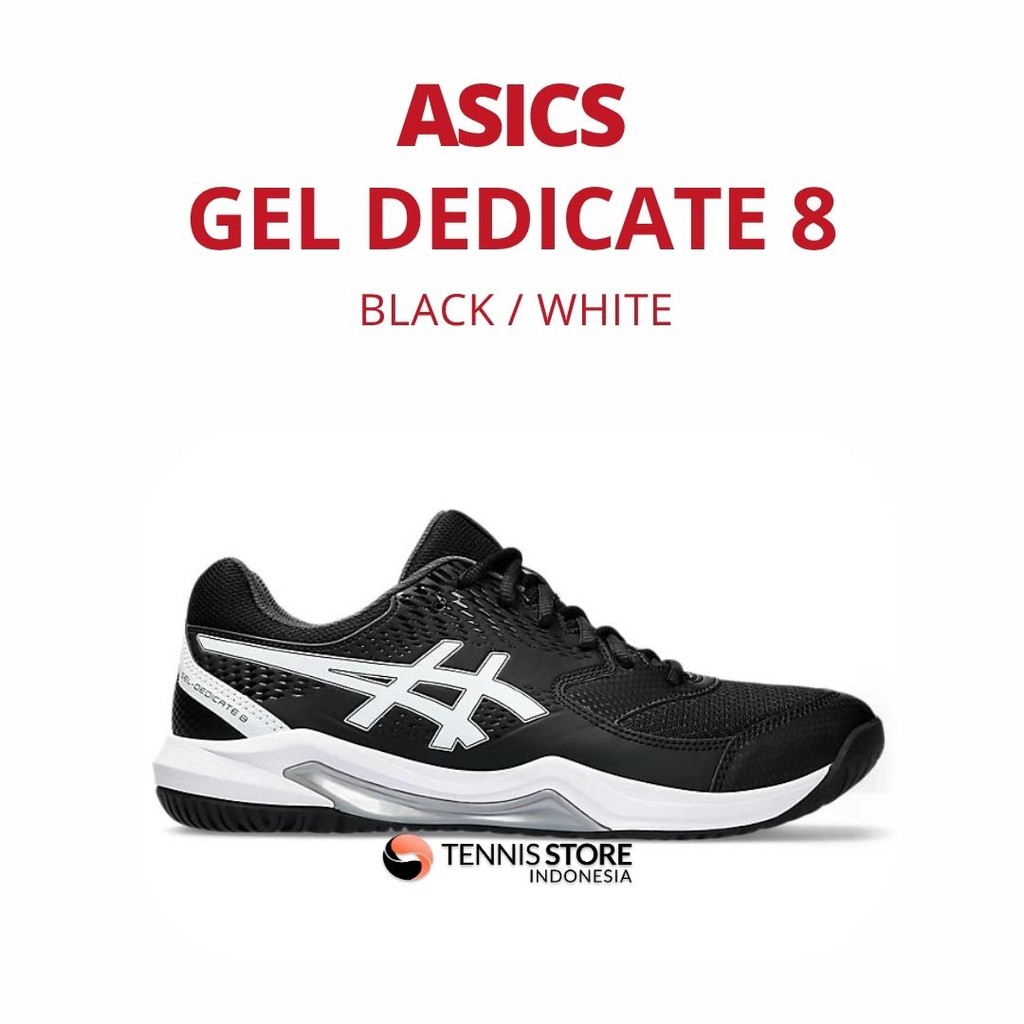 cuci gudang sepatu tenis asics gel dedicate 8 / black white / tennis shoes