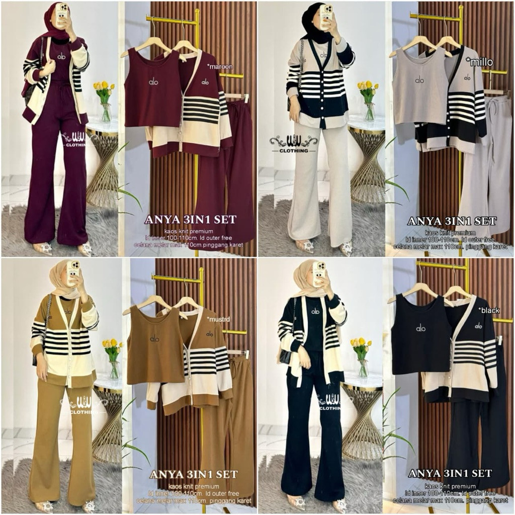 Anya 3in1 Set  W&W• Setelan Celana Inner Outer Best Seller alya store