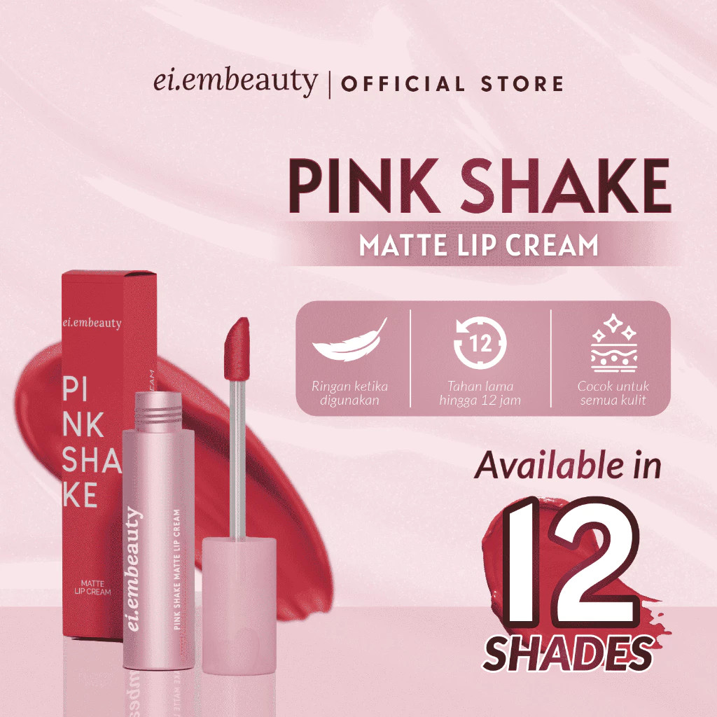 EIEM BEAUTY Pink Shake Lip Cream Matte | 12 Varian Warna | Lipstik Transferproof