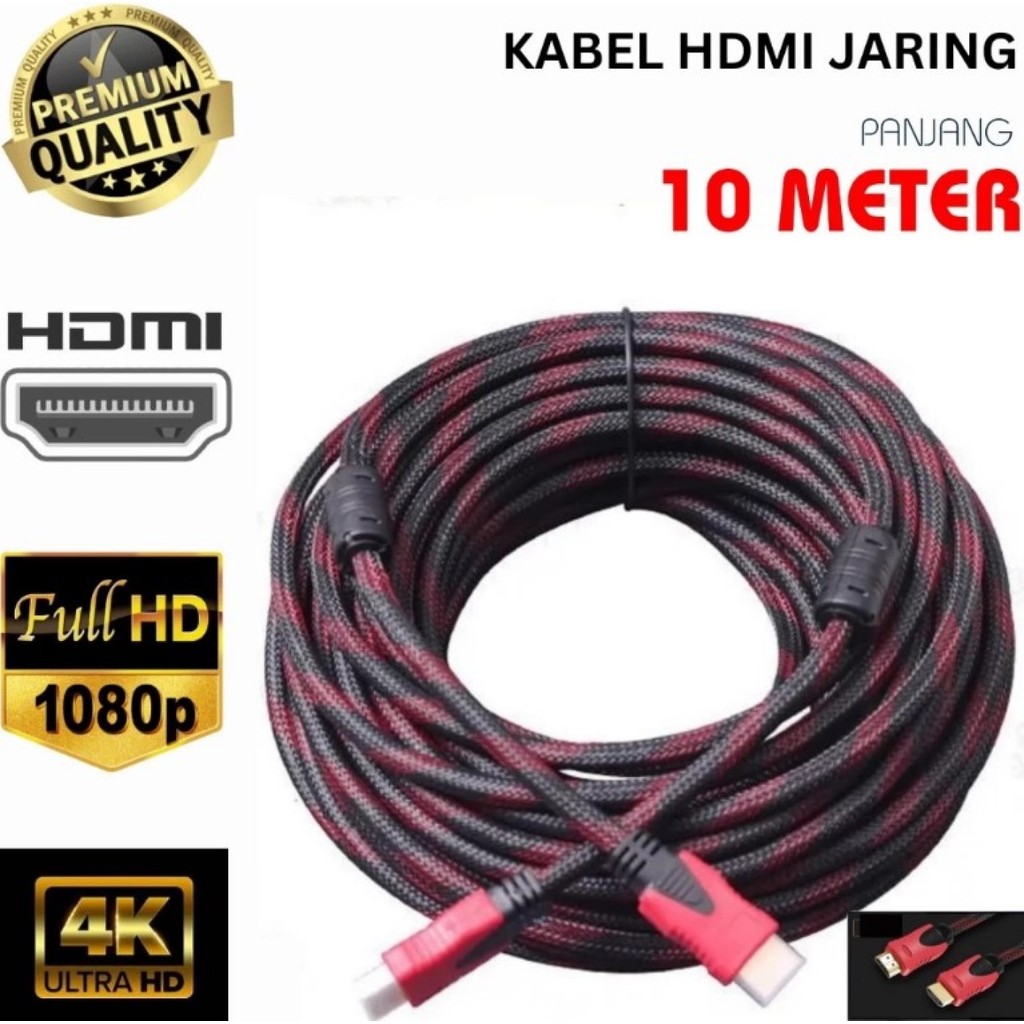 Kabel Hdmi To Hdmi 10M SERAT JARING HDMI TO HDMI 10 METER VER.1.4 1080P CABLE HDMI