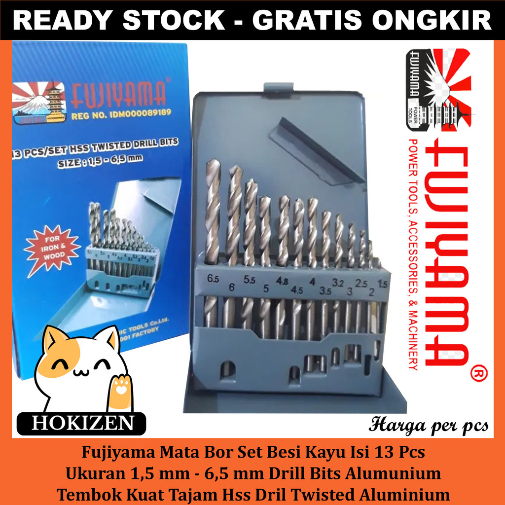 FUJIYAMA Set 13pcs Mata Bor  Iron Wood Besi Kayu Size Panjang PendekTwisted Drill Putar Lubang Baja 