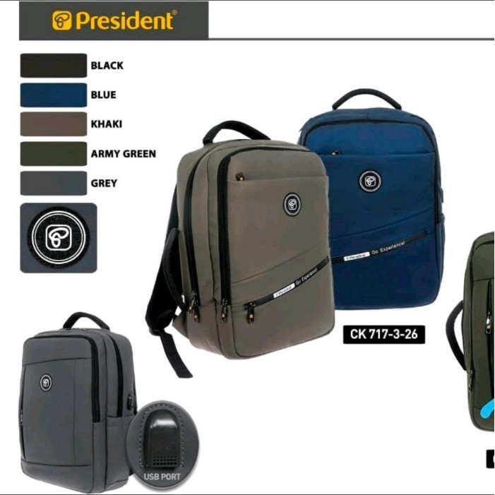 Original. Tas Ransel Laptop Backpack Pria Wanita Anti Air Ringan - President CK717