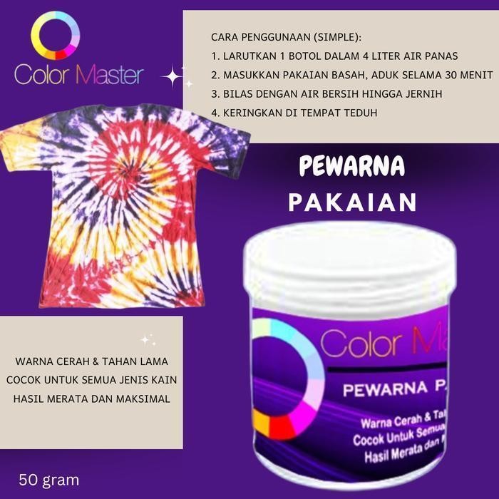 Wantex Pewarna Pakaian 50gr Color Master Wantek Efektif Berubah Warna Hitam Baju Luntur Jeans & Katu