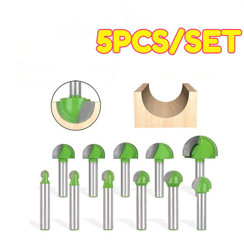 5PCS Mata Bor Profil Kayu Round Bit Mata Router Setengah Lingkaran Shank