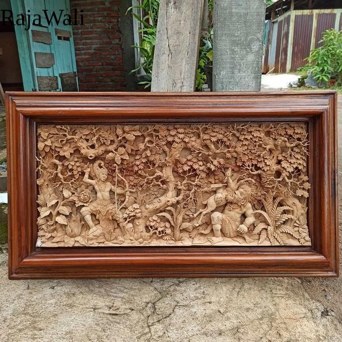 Relief Ukir Ramayana Kayu Jati 120cm x 80cm RJ15