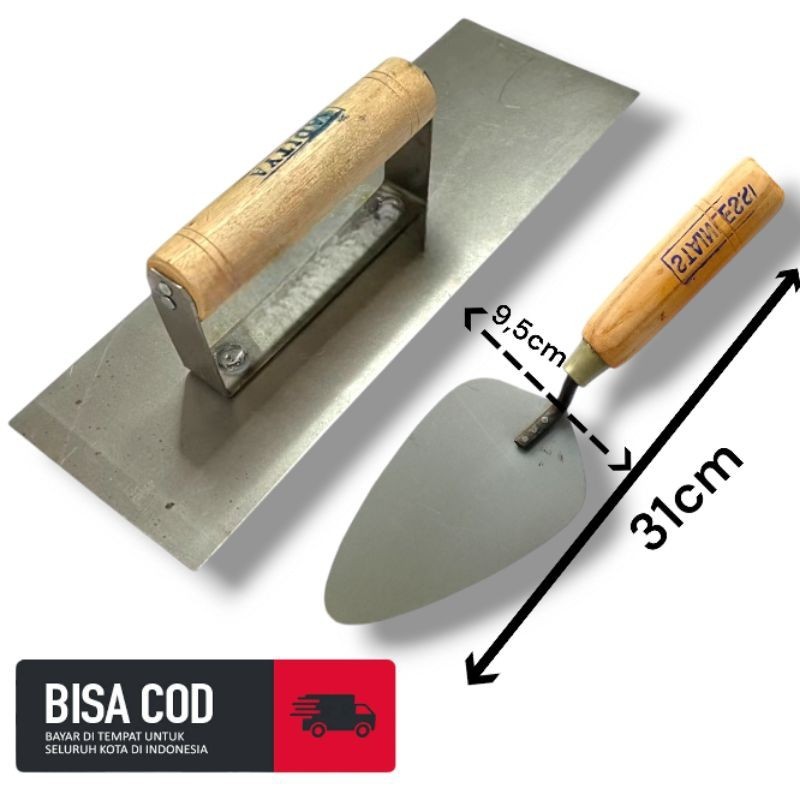 PAKET 2 PCS Raskam Acian penghalus Tembok Dan Sendok Semen Stainless - Raskam Plat Baja Dan Cetok Ku