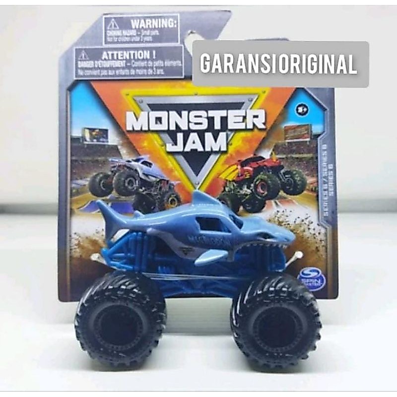 MEGALODON MONSTER JAM ORIGINAL PREMIUM MEGALODON BIRU BLUE MEGA LODON HIU BIRU SPIN MASTER SKALA 1:7