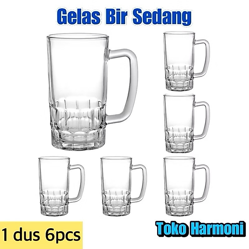 6pcs Gelas Es Bir Gagang Gelas Kaca teh Gagang bir