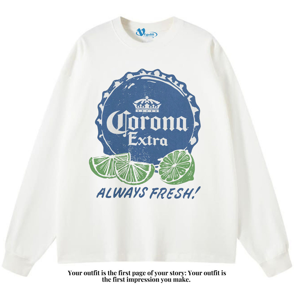 VEGA88 *corona extra* Kaos oversize longsleeve | t-shirt oversized | white t-shirt | vintage tee