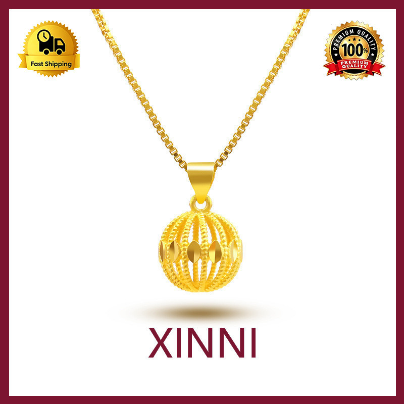 XINNI Kalung Emas Vietnam Pasir Emas Liontin Bola Indah Kalung Bola Berongga Berlapis Emas untuk Wan