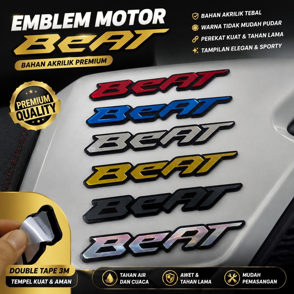 RAC  Emblem Beat Logo Timbul Mirror Anti Karat 3D Aksesoris Motor GTR LOGO MOTOR
