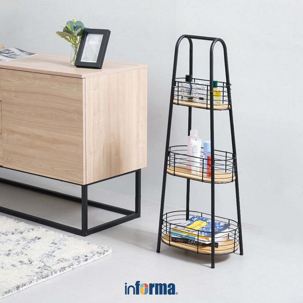 Informa Weldon Rak Penyimpanan 3 Tingkat - Hitam Rak Serbaguna Rak Organizer Rak Barang