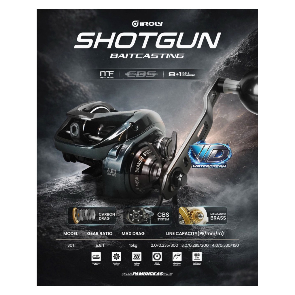 REEL IROLY SHOTGUN 301 BAITCASTING JIGGING SINGLE HANDLE - SALTWATER