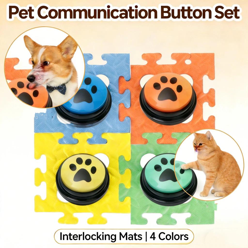 Pet Toys with Pads 4pcs Footprint Pattern Button Pet Voice Toys Can Record Communication Training To