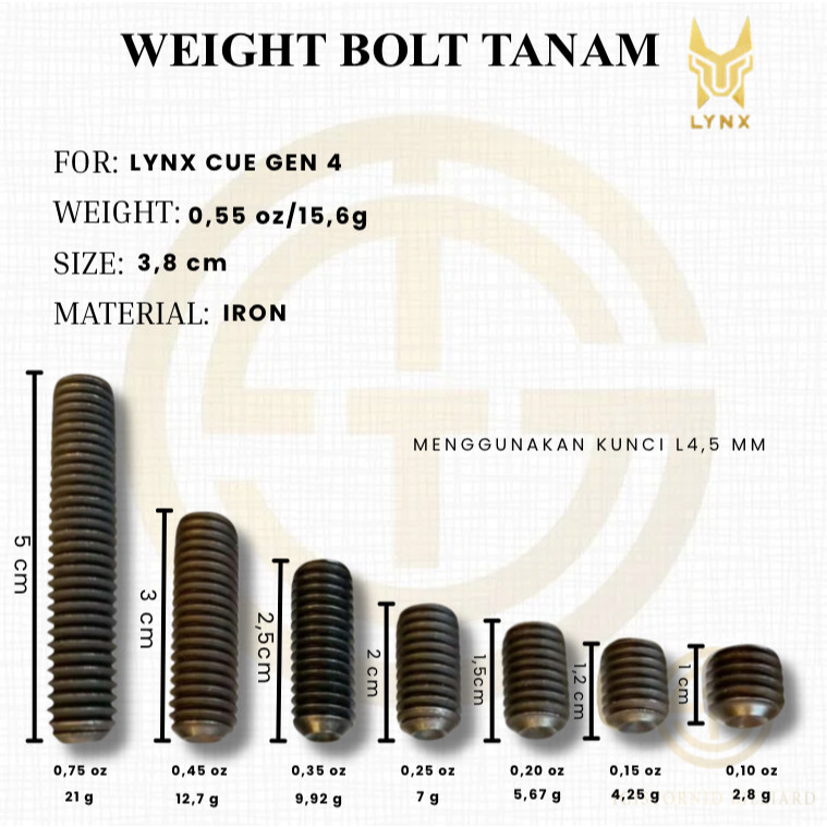 Pemberat / Weight Bolt Tanam Lynx Cue Gen 4